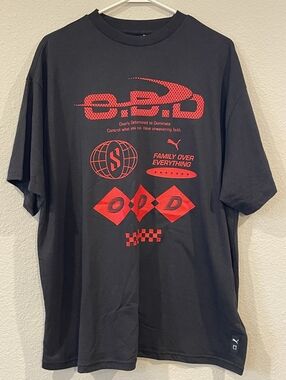 NWT PUMA Mens ODD Black Red Scoots Trail Blazing Tee Short Sleeve T Shirt Size M